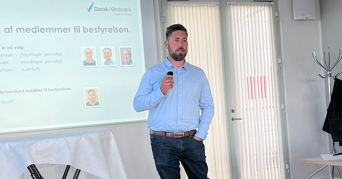 Murermester Mikkel Nilsson motiverede sit kandidatur til Dansk Håndværks bestyrelse på generalforsamlingen den 7. maj 2026.